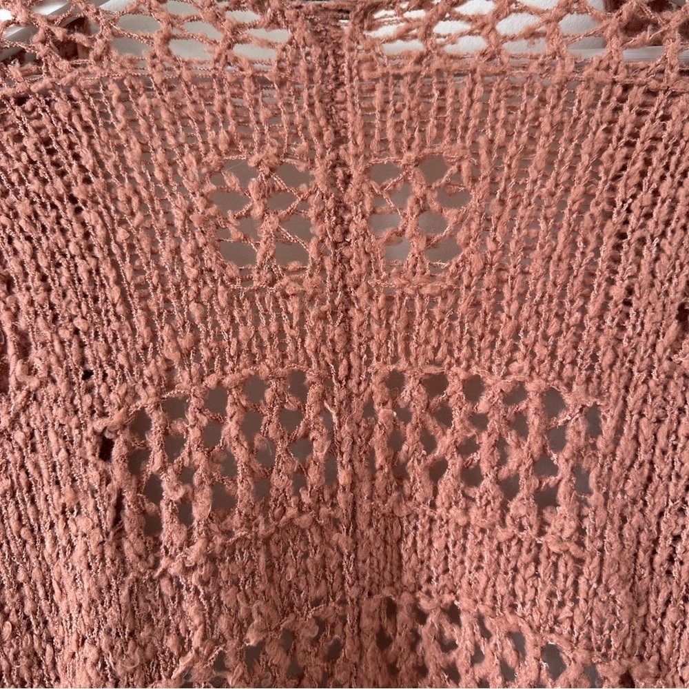 Rag Poets Slouchy Cable Knit Cardigan Oversized Open Front Mauve Pink Boho Beach - Picture 7 of 11